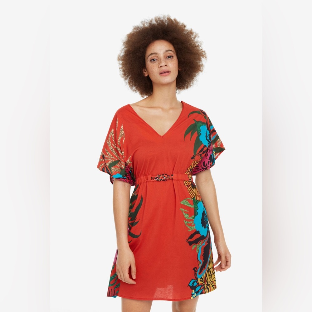 Desigual Red Floral Beach Dress Valeria, 100% cotton, medium